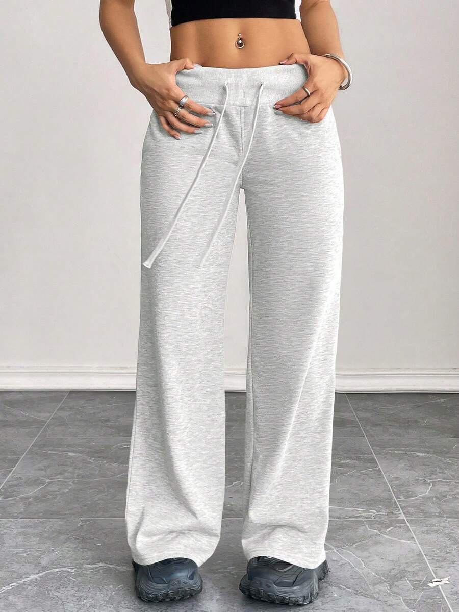 PETITE Women's Smooth Fabric Sports Trousers, Comfortable And Casual, Low Waist And Wide Leg, Autumn Clothing For Women, Winter Clothing For Women - 灰色 6 - 查看 1