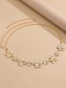 1pc Vintage Exaggerated Asymmetrical Floral Body Chain, Metal Carved Waist Chain, Beach Vacation Party Jewelry Body Accessory - Multicolor - View 9