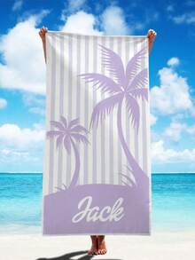 1pc Personalized Large Beach Towel, Palm Tree Pattern + Custom Text, Portable Quick-Dry Soft Absorbent, Fashion Print, Suitable For Pool, Beach And Summer Vacation - Multicolor - View 6
