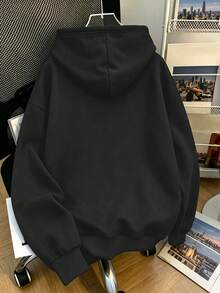 Women's Plus-Size Casual Hoodie With Pockets – Featuring Lettering And Crocodile Prints – American Street-Style Autumn/Winter Hoodie - Black - View 2