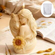 Mysterious Wolf Woman Silicone Candle Mold, Intimate Woman And Wolf With Sunflower Details, Reusable For Resin/Candle/Plaster And Other Materials, Smooth Inner Wall For Easy Demolding, Perfect For Fantasy Theme Parties Or Natural Style Home Decor, Unique Design Adds Mystery And Natural Beauty To Indoor Decoration, Evokes Longing For Freedom And Harmony When Lit - White - View 8