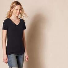 Essentials - Camiseta de manga corta con cuello en V para mujer - Blanco - Ver 2
