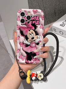 Disney Mickey Mouse Clubhouse Phone Case : 3D Fluffy Pattern Border Protector Phone Soft Phone Case With A Free Cute Mickey Mouse Bracelet Chain Lanyard, Mickey Mouse, Minnie Mouse, Donald Duck, Daisy Duck, Goofy, Pluto, For Apple 17 Promax 17 Pro 16 15 14 13 12 11 Pro Max XS Max X XR Soft Cover Summer Phone Case - 白色 - 查看 3