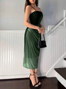VZKX Nuevo 2026: Vestido elegante de corte imperio con diseño plisado en degradado, perfecto para la temporada de calor - Morado - Ver 1