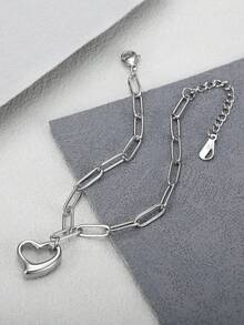MONALLY Minimalist Hollow Silver Heart Charm Link Bracelet Stainless Steel Love Bracelets For Teen Girls Women Birthday Gift Daily Wear Fashion Jewelry - Love Bracelet - View 3