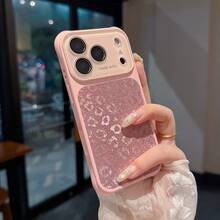 1pc Large Square Glitter Leopard Print Phone Case Compatible With Apple 17 Pro Max, Large Window Lens Film, 16 Premium Style - Pink - View 4