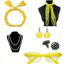 1950s Retro Women's Costume Accessory Set For 1950s Themed Party And Halloween Cosplay: Vintage Party Cosplay, Polka Dot Headband, Earrings, Stud Earrings, Beaded Necklace Accessory Set, Suitable For 1950s Themed Party And Halloween Cosplay, Elegant Costume Accessories, Valentine's Day Holiday Essential Decoration Props, Women's Cosplay Wedding Accessories, Accessories, Women's Headscarf Accessories, Removable Lens - Multicolor - View 5
