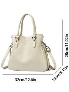 New Fashion Vintage Minimalist Women's Shoulder Tote Bag, Large Capacity Textured Handbag, Elegant Versatile Crossbody Bag - White - View 4