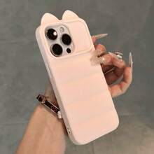 1PC Cat Ear Side Cat Paw Dopamine Lucky Cat Phone Case Compatible With Apple 17/16 Pro Max, Minimalist Creative Personalized Protective Cover For IPhone 15/14/16/15PM/14/13, Macaron Couple Phone Case - Multicolor - View 1