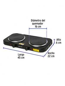 Parrilla Eléctrica Doble Quemador Tipo Disco, Indicadores de Termostato Encendido, Distribución Uniforme de Calor - Negro - Ver 2