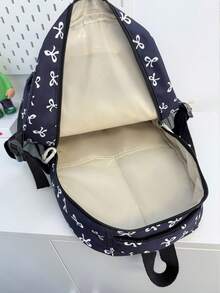 New Semester Student Backpack; Bow Print Backpack, Suitable For Primary And Secondary School Students - Navy Blue - View 7