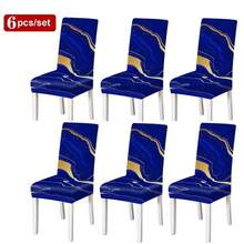 2/4/6 Sets Digital Printed Dining Chair Covers, Blue And Black Gold Geometric Pattern Design, Suitable For Restaurant, Hotel, Celebration Occasions And Holiday Decoration, Ideal Housewarming Gift - Multicolor - View 14