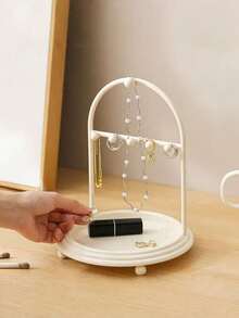 Exquisite Creative Metal Jewelry Stand With Tray, Used For Storing And Displaying Necklaces, Earrings And Bracelets. Earring Display Rack, Can Store Necklaces, Earrings And Bracelets, Perfect Storage Solution For Bedroom, Bathroom Or Office Desk, Suitable For Christmas, Thanksgiving, Valentine's Day, New Year And Mother's Day Gifts, Thoughtful Gift For Women And Girls. - Multicolor - View 6