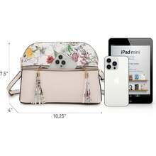 Dasein Bolso bandolera con cremallera para mujer, bolso de hombro a la moda con múltiples bolsillos - Flor blanca/beige - Ver 5