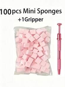 200pcs/100pcs Mini Sponge Blocks With 4-Prong Tweezers, Nail Art Gradient Color Sponge, Gradient Nail Polish Tool - Pink - View 7