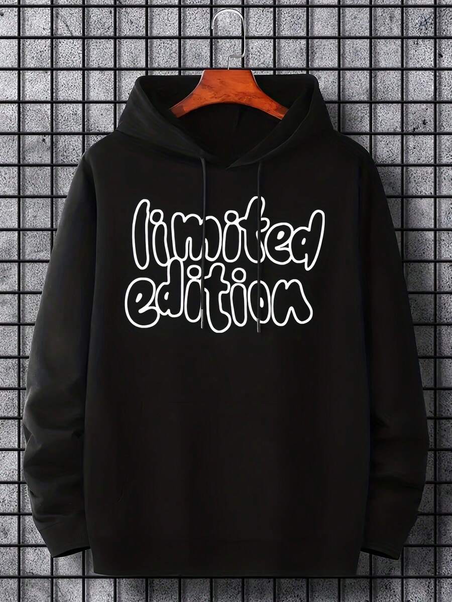 Moletom com Capuz e Cordão Estampado para Homens - Preto - Visão 1