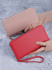 Pointer jumping Women's Long Zipper Wallet, Large Capacity Phone Bag, Fashionable Minimalist Solid Color Clutch, Coin & Card Holder - Multicolor - View 3