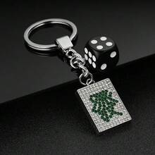 1個麻將牌鑰匙圈，復古黑色骰子吊飾，幸運寓意鑰匙掛飾小禮物 - 彩色 - 查看 1
