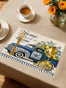1pc Summer Lemon Pattern Table Runner, Placemat, Pillowcase. Pastoral Style, Spring/Summer Home Kitchen Decor, Suitable For Spring/Summer Home Kitchen Decoration And Party Decoration - Multicolor - View 5