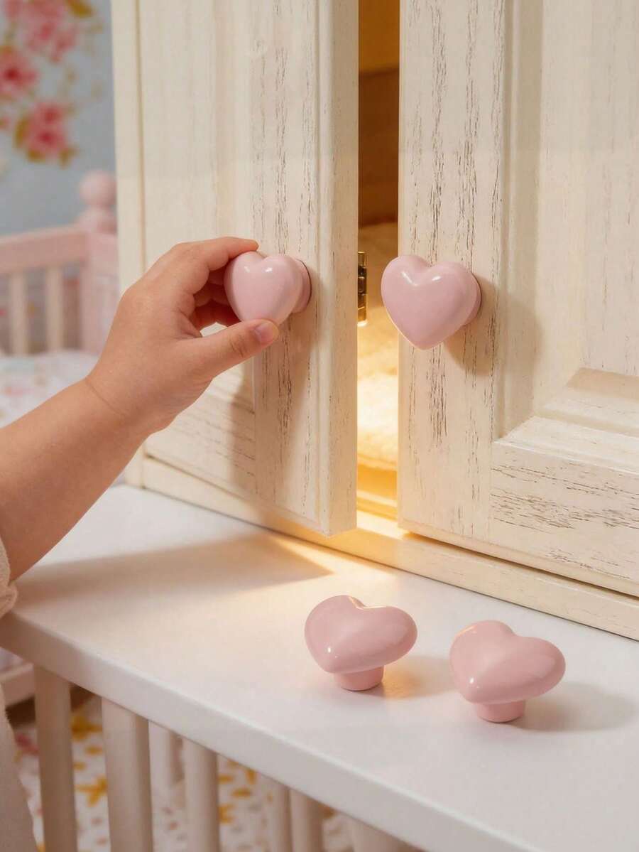 Ceramic Heart-Shaped Drawer Pull, Polished Metal Surface, Pink Heart-Shaped Cabinet Handle, Suitable For Cabinets, Furniture And Shoe Cabinets - Multicolor - View 1