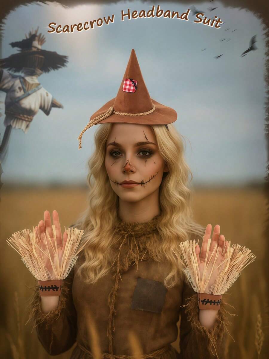 Halloween Cosplay Scarecrow 3 Pieces Set Headband Gloves Costume Accessories Role Play Outfit