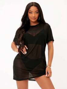 SYCAMORETREETECHNOLOGYMX Sheer Mesh Off-The-Shoulder Dress - Blanco - View 5