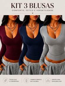 Women's V-Neck Shaping Blouse - Slim Fit, Second Skin Style, Versatile, Elegant, Casual, And - 酒紅色-海軍藍-灰色 - 查看 1