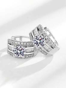 1 Pair Charming Cubic Zirconia Hoop Earrings, Designed For Women, Suitable For Weddings, Engagements, Anniversary Parties, Valentine's Day Gifts - 1# - View 1
