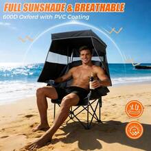 Camping Chair With Canopy Shade Heavy Duty Folding Chair With Cup Holder Oversized Beach Chairs With Canopy Adults Portable Padded Outdoor Lawn Chair Sports Events Fishing, 500LBS - Grey + Single Pack - View 3