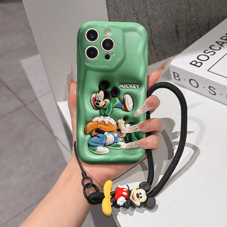 Funda de teléfono Disney Mickey Mouse Clubhouse: Protector de borde con patrón esponjoso 3D, funda de teléfono suave con una cadena de pulsera Mickey Mouse linda gratis, Mickey Mouse, Minnie Mouse, Pato Donald, Pato Daisy, Goofy, Pluto, para Apple 17 Promax 17 Pro 16 15 14 13 12 11 Pro Max XS Max X XR, funda suave de verano - Blanco - Ver 1