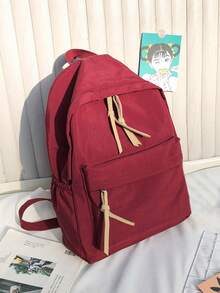 Mochila Vintage de unicolor con Detalle de Cinta, Mochila Escolar Ultraligera para Adolescentes, Mochila Unisex para Desplazamiento Diario y Campus - Multicolor - Ver 12