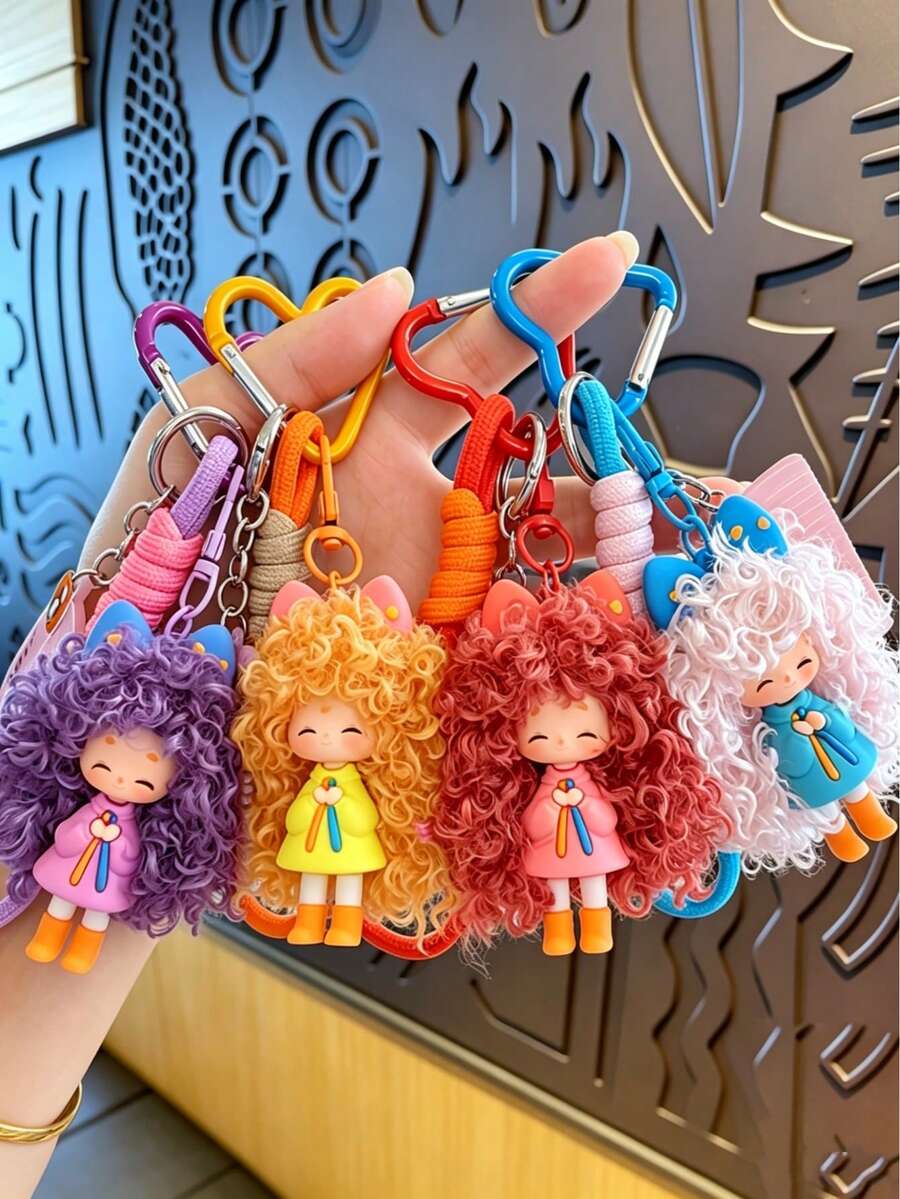 Nai Fu Doll Pendant Cartoon Fluffy Girl Keychain Pendant Women's Bag Charm Small Gift Key Ring Car Key Decoration Pendant Accessory