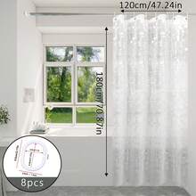 1 buah Tirai Mandi Semi-Transparan Bermotif Persegi & Bulat, Tirai Mandi Kamar Mandi Transparan, Tirai Pembatas, Tirai Dekoratif, Termasuk Pengait - Clear - View 14