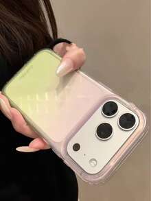 بطانية هاتف أكريليك شفاف بتدرج وردي وأخضر منعش بأسلوب Ins الياباني والكوري متوافق مع iPhone 17 و16 Pro Max و17 Pro و16 Pro و18 Pro Max بطانية واقي مضاد للسقوط تصميم جديد فائق اللطافة - وردي وأخضر - مشاهدة 5