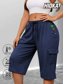 Pantalones cargo de mujer de longitud 7/10 en verde degradado - Bolsillos con cremallera, bolsillos parche grandes, cintura con cordón - Azul marino - Ver 1