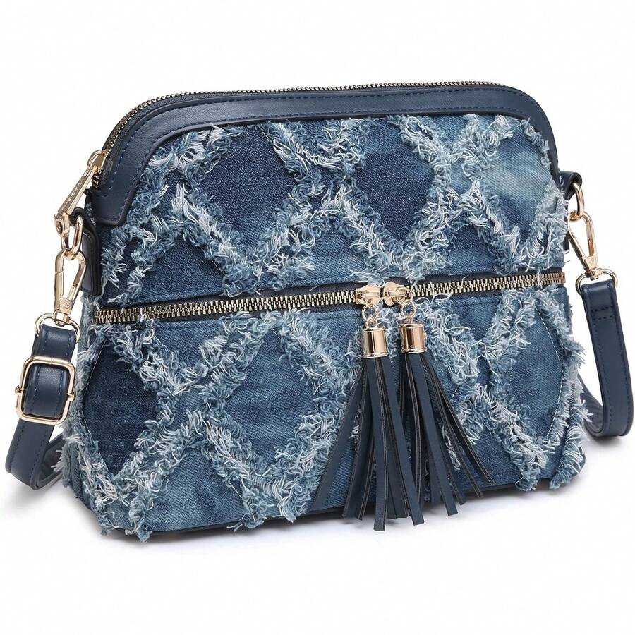Dasein Bolso bandolera con cremallera para mujer, bolso de hombro a la moda con múltiples bolsillos - 2-Avestruz marrón - Ver 1