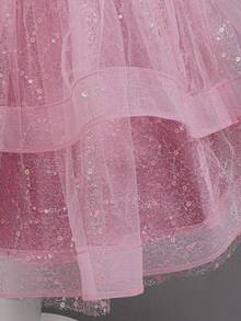 Prinsessklänning för flickor med 3D-blomdekoration och glittrande paljetter, fluffig festklänning lämplig för examensfester och bröllopsceremonier - Dammrosa - Visa 6