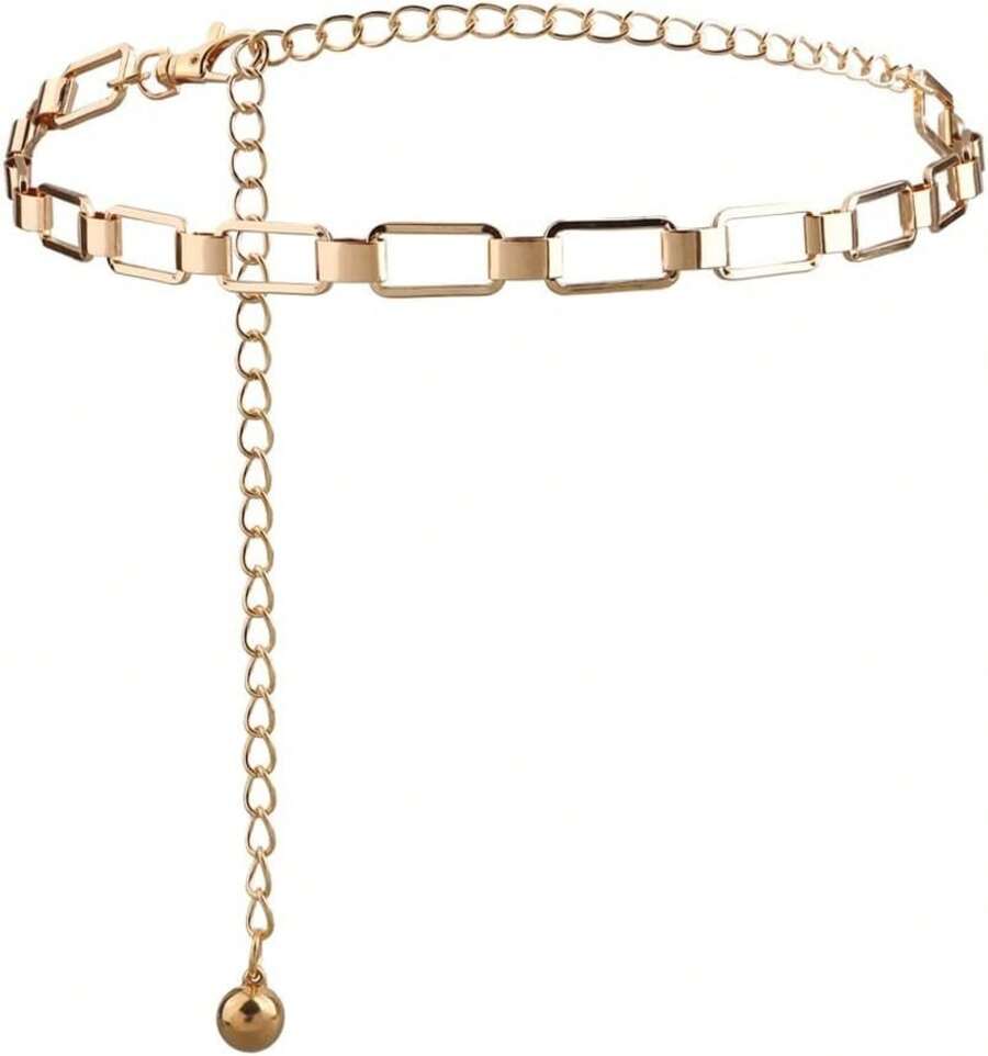 Cadena de Cintura para Mujer, Geométrica, de Metal, de Una Sola Capa, Dorada, Decoración Europea y Americana para Vestido (D 1) - D - Ver 1