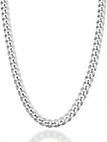 Miabella Cadena de Eslabones Cubanos de Plata de Ley 925 Sólida, Corte Diamante de 5mm, para Hombre y Mujer, Hecha en Italia - Longitud: 22 pulgadas (longitud media para hombre) - Ver 1