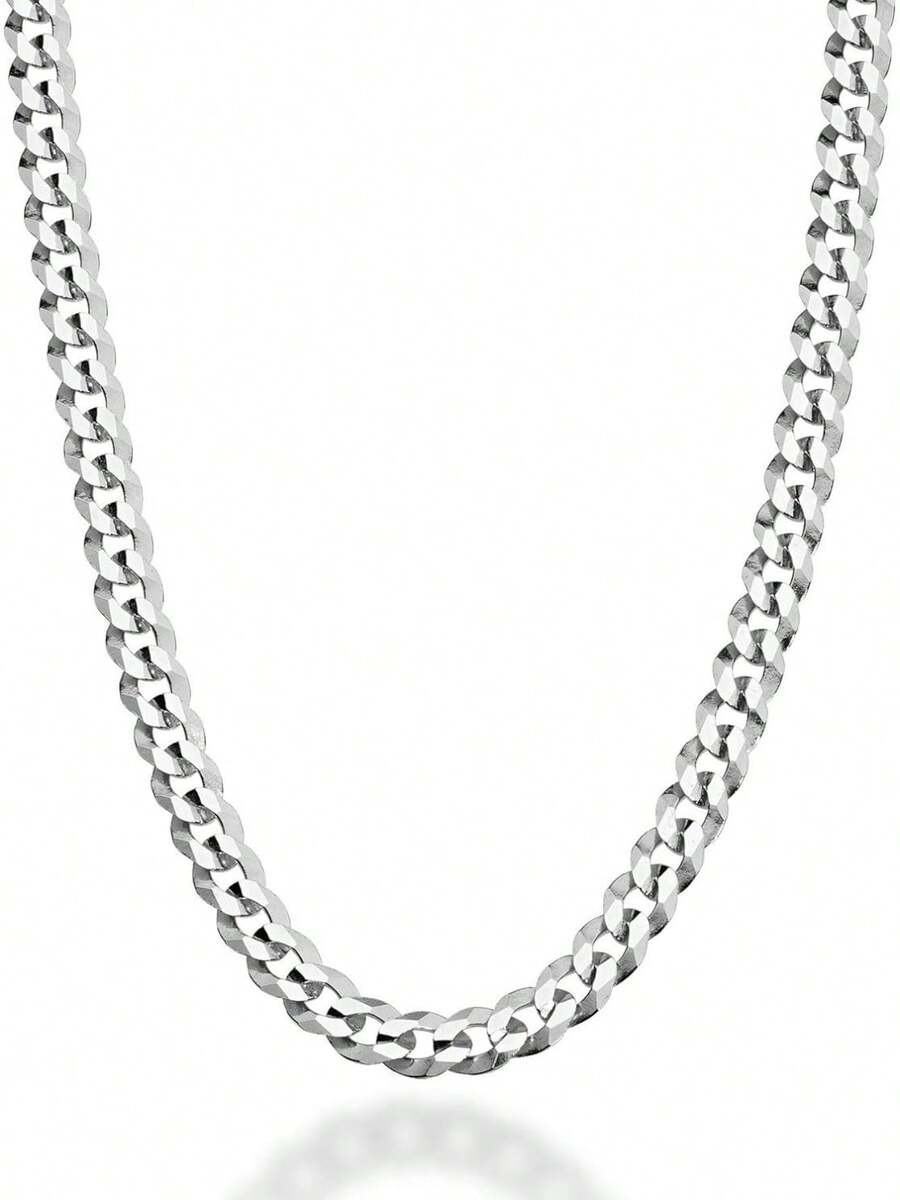 Miabella Cadena de Eslabones Cubanos de Plata de Ley 925 Sólida, Corte Diamante de 5mm, para Hombre y Mujer, Hecha en Italia - Longitud: 22 pulgadas (longitud media para hombre) - Ver 1