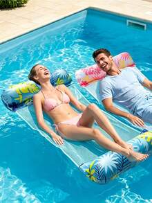 Tropical Palm Print Inflatable Water Hammock Lounge Chair, Breathable Mesh Floating Bed With Air Pillow Neck And Leg Support, Portable Foldable Pool Float For Beach, Poolside Vacation And Photography - Multicolor - View 6