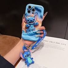 Disney Lilo And Stitch Phone Case : 3D Fluffy Pattern Border Protector Phone Soft Phone Case With A Free Cute Stitch Bracelet Chain Lanyard, Stitch, Lilo, Angel, For Apple 17 Promax 17 Pro 16 15 14 13 12 11 Pro Max XS Max X XR Soft Cover Summer Phone Case - 白色 - 查看 2