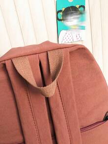 Mochila Vintage de unicolor con Detalle de Cinta, Mochila Escolar Ultraligera para Adolescentes, Mochila Unisex para Desplazamiento Diario y Campus - Multicolor - Ver 4
