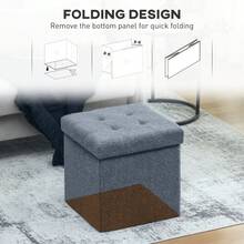 Foldable Sherpa Fleece Storage Ottoman - Blue - 1 - View 6