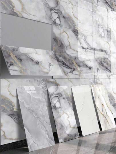 10 Sheets/1.8 Sq.M Marble Texture Self-Adhesive Waterproof Wall Panels (Covers 19.4 Sq.Ft) - Heat Resistant Splashback Tiles, PVC Wall Panels, For Kitchen, Bathroom, Living Room, Bedroom, And TV Wall (Not Real Tiles)