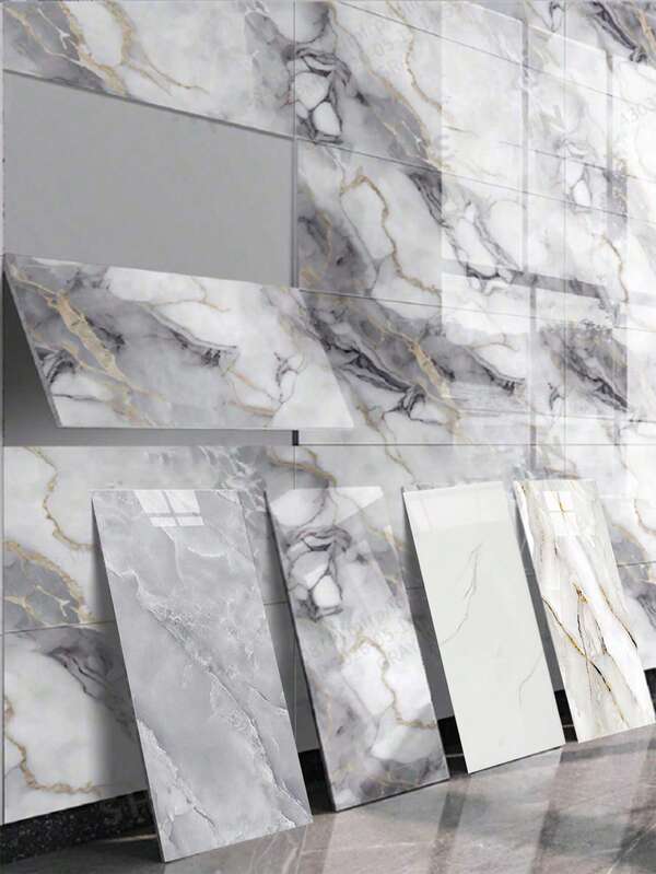 10 Sheets/1.8 Sq.M Marble Texture Self-Adhesive Waterproof Wall Panels (Covers 19.4 Sq.Ft) - Heat Resistant Splashback Tiles, PVC Wall Panels, For Kitchen, Bathroom, Living Room, Bedroom, And TV Wall (Not Real Tiles)