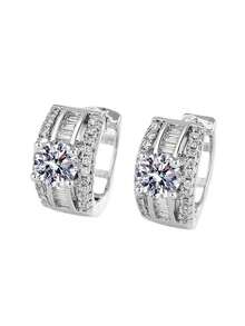 1 Pair Charming Cubic Zirconia Hoop Earrings, Designed For Women, Suitable For Weddings, Engagements, Anniversary Parties, Valentine's Day Gifts - 1# - View 3