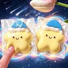 Taba 戴帽星星：歡樂表情擠壓玩具－柔軟橡膠材質，紓壓玩具，可愛桌面擺飾，討喜派對禮物，小型聖誕裝飾，生日小禮，辦公室放鬆工具，適合兒童的趣味玩具，節慶氛圍道具，親子互動 - 彩色 - 查看 10