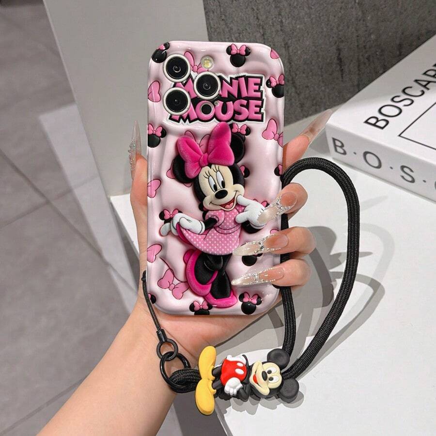 Funda de teléfono Disney Mickey Mouse Clubhouse: Protector de borde con patrón esponjoso 3D, funda de teléfono suave con una cadena de pulsera Mickey Mouse linda gratis, Mickey Mouse, Minnie Mouse, Pato Donald, Pato Daisy, Goofy, Pluto, para Apple 17 Promax 17 Pro 16 15 14 13 12 11 Pro Max XS Max X XR, funda suave de verano - Blanco - Ver 1