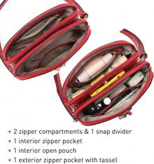 Dasein Bolso bandolera con cremallera para mujer, bolso de hombro a la moda con múltiples bolsillos - 2-avestruz rojo - Ver 6